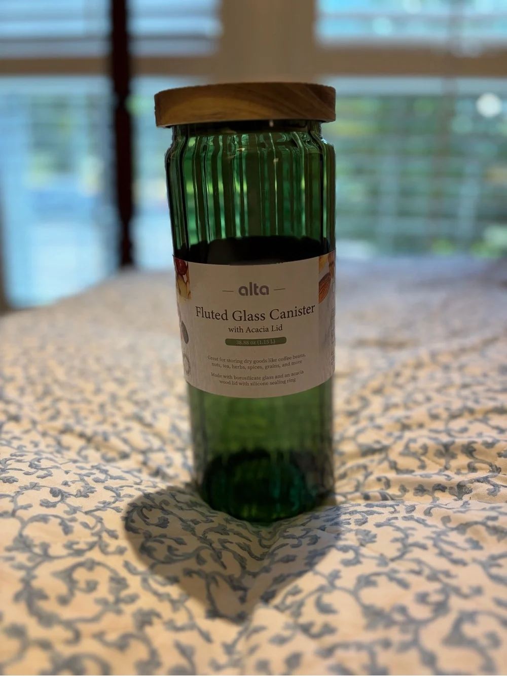 Alta Green Fluted Glass Canister with Acacia Wood Lid 38.88 oz